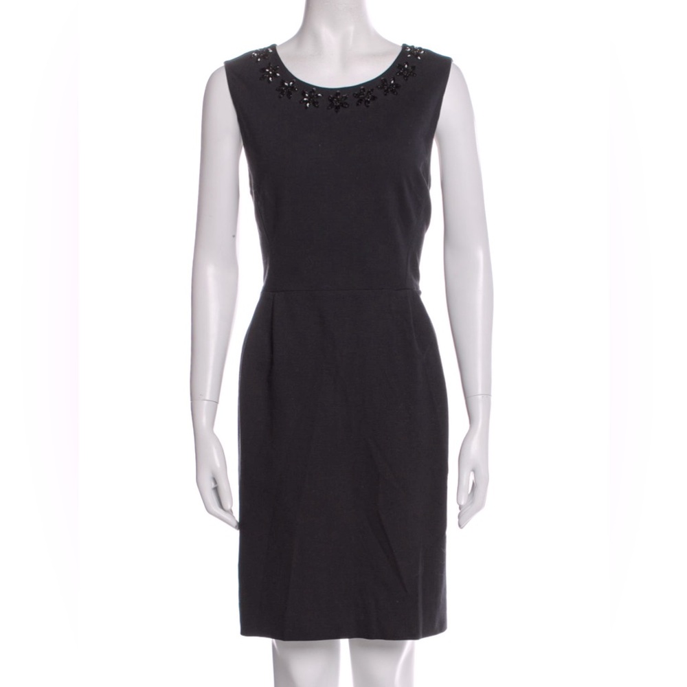 Kate Spade - L Black Beaded Neck Black Midi Sheath Dress Vintage 456